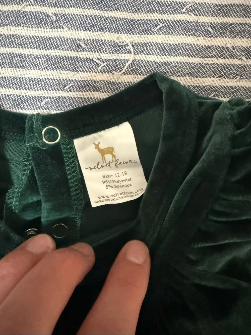 Velvet Fawn Ruffle Baby Romper in Deep Green
